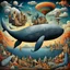 Placeholder: Surreal Cubist Dreamscape; by Picasso, surreal fragmented flying whale, Yerka