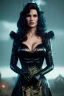 Placeholder: lisa ann as evil queen in black leather gown, cleavage, angry, stern look, unreal 5, octane render,cinema4d, dynamic lighting, dramatic lighting, 4k, redshift render, highly detailed, hyper realistic