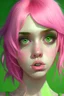 Placeholder: فتاة لطيفه عيون خضراء واسعه شفاه مليئه شعر جدائل وردي واخضر صدر ممتلئ