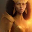 Placeholder: young woman, brown skin, short dark hair with golden highlights, ancient ((Egypt)),whole body, ancient armor, lion, golden jewelry, flames as clouds, magnificent, majestic, highly intricate, incredibly detailed, ultra high resolution, complex 3d render,