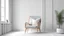 Placeholder: Scandinavian living room with gray armchair on empty white wall background. 3d rendering