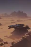 Placeholder: spaceship sitting on a desert plan in a ruined town