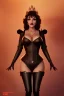 Placeholder: Joan Collins as evil queen in black leather, leather, busty, cleavage, angry, stern look. character design by cory loftis, fenghua zhong, ryohei hase, ismail inceoglu and ruan jia. unreal engine 5, artistic lighting, highly detailed, photorealistic, fantasy