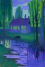 Placeholder: A purple haunted house filled with ghosts near a swamp painted by Claude Monet