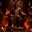 Placeholder: Satan in hell, sitting on a throne of bones, with a crown of thorns on his head, deformed, unsightly, twisted bodies around him crowlning at his feet legs writhing at his feet, a realistic image like a photograph