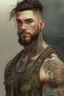 Placeholder: Max Pettis, a tall muscular guy with a short trimmed beard, wild brown hair, lots of tattoos and piercings. He was a USMC grunt before the apocalypse