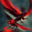 Placeholder: a detailed illustration of a black and red phoenix sitting on a branch of a tree, phoenix wallpaper, luminescent body, glinting wings, full body, symmetrical body, realistic, glowing wings, sharp focus, meticulously detailed, soft evening sky, 64k