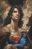 Placeholder: Oil on canvas, chiaroscuro, deep shadows, fairytale, 16th century masterpiece, rich deep colors, highly detailed portrait Superman, long black hair, blue eyes, slight smile, Boris Vallejo, Frank Frazetta, Julie bell, Caravaggio, Rembrandt, Michelangelo, Picasso, Gilbert Stuart, Gerald Brom, Jim Lee, Alex Ross, Dorian Vallejo, Stan Lee Lunar Display, northern lights, glowing, beautiful, Boris Vallejo, Frank Frazetta, Julie bell, Caravaggio, Rembrandt, Michelangelo, Picasso, Gilbert Stuart, Gerald