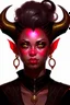 Placeholder: tiefling woman wearing black, she is evil, same face as the uploaded photo