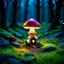 Placeholder: "Close up of a wonderful tiny Mushroom Tower home. Orange and red with bright white, deep black and contrasting tones of gray magenta and violet colors. Illuminated bioluminescent forest. Professional painter, master at composition. small but detailed. broken, blurred background, voluminous lighting"