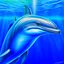 Placeholder: a hyper realistic illustration of a Dolphin, detailed, using three colors blue. ocean background.