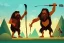 Placeholder: caveman holding a club, cave, cave bear, campfire, stone age, fine art, masterpiece, mellow, dawn, trending on artstation, fine detail,