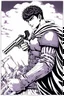 Placeholder: Guts from Berserk holds a revolver gun to his head.