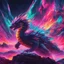 Placeholder: Dragon in a vibrant synthwave dreamscape, neon chaos swirling energetically around pixelated forms, a dynamic fusion of retro gaming nostalgia and futuristic abstraction