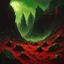 Placeholder: Ghosts partially buried in the rocky ground crawling to get free, in the style of Beksinski, red and green, extremely detailed, dark, extreme horror