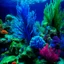 Placeholder: A blue underwater reef with rainbow iridescent coral designed in African masks