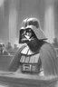 Placeholder: Darth Vader on trial, courtroom sketch, black and white