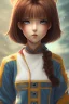 Placeholder: portrait artistic photo, wonderfull japanese girl, face keiko yu yu hakusho, big brown eyes, short brown hair, seifuku blue clothes, high quality, 8k,