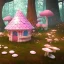 Placeholder: a cute pink and blue fairy house in the forest, spring time, mushrooms, 8k, flickering light, centered, high-quality, fine-detail, digital art, detailed matte, volumetric lighting, illustration, 3D octane render, unity render