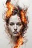 Placeholder: art, abstacrt, portrait of a woman with burning edges, white background