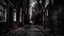 Placeholder: Picture of a dark, narrow street, surrounded by bare trees and leaves scattered on the ground