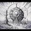 Placeholder: by Tomasz Setowski and Gerald Scarfe, Leaving the Machine, machine dreamscape, surreal tribute to Pink Floyd, Album art, ink illustration, sharp focus, surreal concept art, dark backgrround