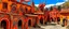 Placeholder: An orangish red village with a fiery dragon palace designed in African masks painted by Pablo Picasso