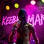Placeholder: a very thin swedish man, with a skimask with only a hole for the mouth (no eyes), he is called "KEBAB MAN" performing at death metal club, his name is "KEBAB MAN" kebab rolls On stage, kebab Neon lights and smog, and "KEBAB MAN" big sign on the wall, kebab tribal tattooes, spinning kebab machines, flames and smoke, chaos, he singing with mic,