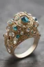 Placeholder: art deco ring with jewels and intricate details, gustav klimt inspired details, ethereal, fantasy feel