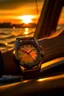 Placeholder: Create a picturesque image of a sailor enjoying a sunset sail, with the best sailing watch capturing the warm hues of the setting sun. Highlight both the watch and the serene beauty of the sailing environment.