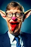 Placeholder: Bill Gates with a gremlin cow with big lipstick mouth, big lips