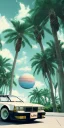 Placeholder: 1980's aesthetic vaporwave palm trees with spheres and car