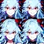 Placeholder: Clear focus, 8k, beautiful lighting, vibrant colors, girl, light blue hair, long hair, vibrant red eyes, messy hair, angry, smile,