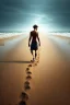 Placeholder: bare big feet walking on sand from back