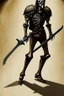 Placeholder: medieval knight walking dramatically forward, sword in hand. A skeleton on his back.