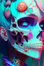 Placeholder: a close up of a person with a skull on their head, anime skull portrait woman, scary detailed art in color, hiroyuki-mitsume takahashi, nychos art aesthetic, half woman half skeleton, anime cyberpunk art, colored manga art, rossdraws pastel vibrant, cold colors. insanely detailed, beautiful anime portrait, stunning anime face portrait, scary art in color