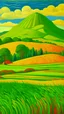 Placeholder: A green field with mountain high haystacks painted by Paul Ranson