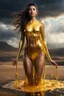 Placeholder: A hyper-realistic photo, beautiful woman body disintegrating into gold dripping ink and slime::1 ink dropping in water, molten lava, , 4 hyperrealism, intricate and ultra-realistic details, cinematic dramatic light, cinematic film,Otherworldly dramatic stormy sky and empty desert in the background 64K, hyperrealistic, vivid colors, , 4K ultra detail, , real photo, Realistic Elements, Captured In Infinite Ultra-High-Definition Image Quality And Rendering, Hyperrealism,