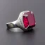 Placeholder: ruby signet ring with braided tungsten and titanium, engraved carved band, brushed steel, men's jewellery