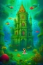 Placeholder: underwater castle with beautiful mermaids swimming around,underwater dragons,kid mermaid