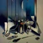 Placeholder: human body, universe-like mirror,complex surgical instruments mixed with human body-like musical instruments,minimalism,Painting By Adrian Ghenie, Rene Magritte, Salvador Dali, Lucian Freud