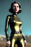 Placeholder: retro sci-fi portrait image from 1960, supermarket parking explosion, long hair, young Scarlett Johansson, classic black tight lycra suit, gold bracelet and belt, soft color, highly detailed, unreal engine 5, ray tracing, RTX, lumen lighting, ultra detail, volumetric lighting, 3d, finely drawn, high definition, high resolution.