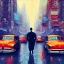 Placeholder: Picture 1950's street life, people, New York, very blurry, abstractism, colours, strong texture, 3d, chaotic