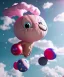 Placeholder: Ultra realistic clouds sky scene, wide angle, sweet childs falling down, inflatable color clothing, free jumping flying, many trinkets, monster hair, hair monster, many jelly beans, balls, smile, happy, circus style, extreme, wind, clouds sea, 20,000 feet altitude, stratosphere, soft color, highly detailed, unreal engine 5, ray tracing, RTX, lumen lighting, ultra detail, volumetric lighting, 3d, finely drawn, high definition, high resolution.