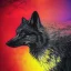 Placeholder: Black wolf with yellow and red