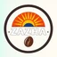 Placeholder: A circular logo with the name (ZAHA) designed for a cafe with the symbol of the sun and turquoise and indigo colors and a coffee bean.