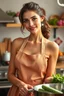 Placeholder: A hyper-realistic, A stunning woman in a vibrant kitchen, her eyes twinkling as she cooks., her apron billowing in the breeze. , full size ,Photo Real, HOF, full size, practicality,manufacturability,performance, (((realism, realistic, realphoto, photography, portrait, realistic, elegant, charming, , professional photographer, captured with professional DSLR camera, trending on Artstation, 64k, ultra detailed, ultra accurate detailed, bokeh lighting, surrealism, Thomas Kinkade backgroun