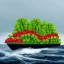 Placeholder: A ship made of watermelons on a rough sea