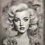 Placeholder: Postcard of marilyn monroe in the style of Margaret Keane, with doodles