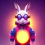 Placeholder: pixar style anamorphic cute smiling baby rabbit, smiling, cyberpunk headphone, sunglass, gangsta gold necklaces, full body, magenta puffer jacket, manila city background, dramatic lighting, hyper realistic, unreal engine 5, 16k